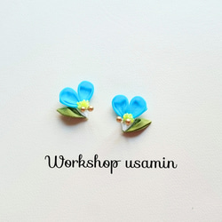 つまみ細工〜ツユクサのピアスorイヤリング〜 ピアス（スタッド