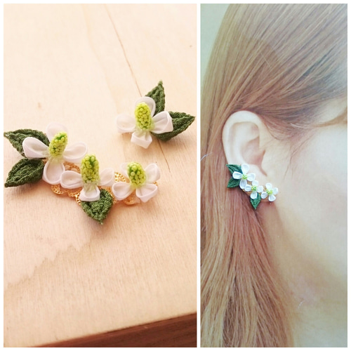 つまみ細工〜どくだみ！？おもしろピアスorイヤリング〜 イヤリング