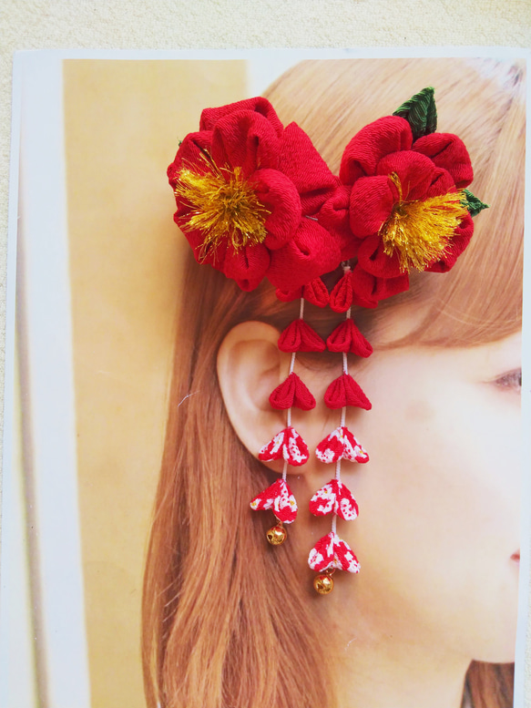 つまみ細工〜椿の髪飾り ヘアクリップ〜 2枚目の画像