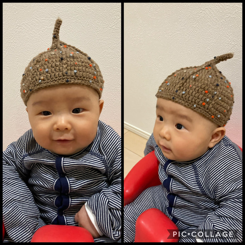 くらっち＊赤ちゃんニット帽・とんがり帽・どんぐり帽［茶］ 帽子