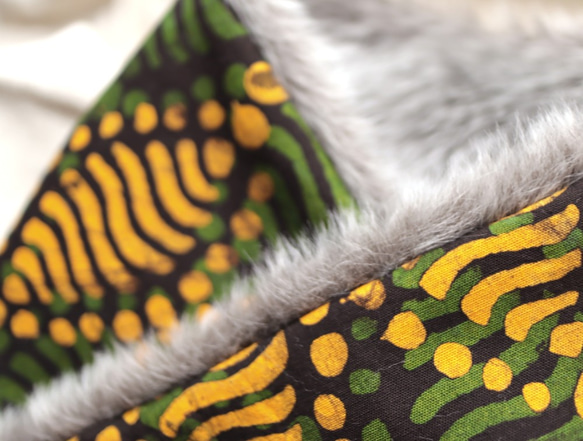 ショートマフラー ”アフリカ布＆フェイクファー” SM2 4枚目の画像