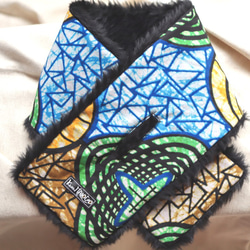 ショートマフラー ”アフリカ布＆フェイクファー” SM4 5枚目の画像
