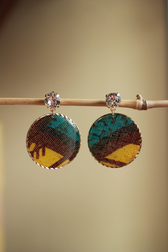 まんまるアフリカ生地ピアス/african print circle earring (3) 1枚目の画像