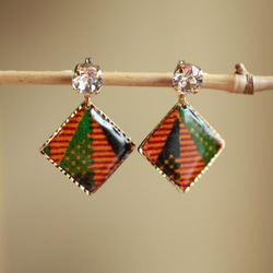 しかくアフリカ生地ピアス/african print square earrings (1) 1枚目の画像