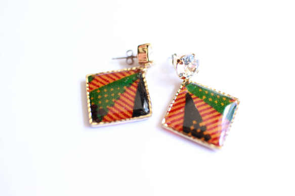 しかくアフリカ生地ピアス/african print square earrings (1) 5枚目の画像