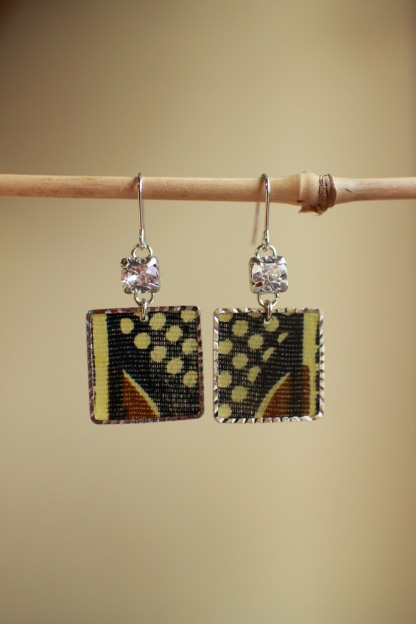 しかくアフリカ生地ピアス/african print square earrings (6) 1枚目の画像