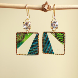 しかくアフリカ生地ピアス/african print square earrings (5) 1枚目の画像