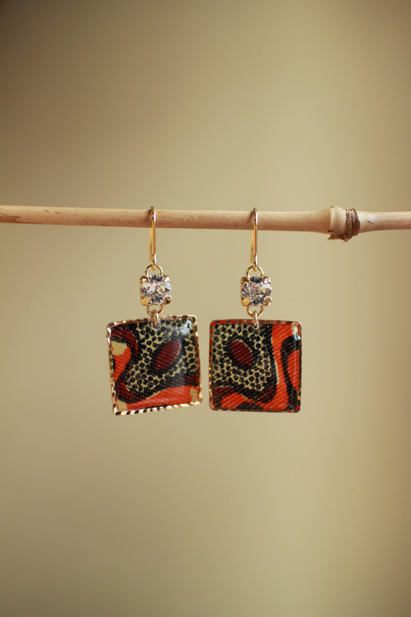 しかくアフリカ生地ピアス/african print square earrings (4) 1枚目の画像