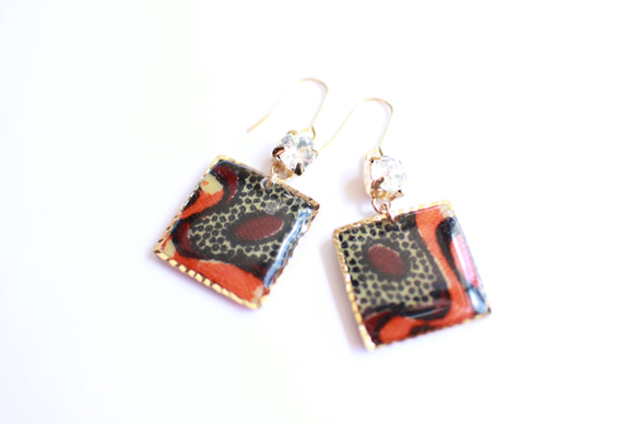 しかくアフリカ生地ピアス/african print square earrings (4) 5枚目の画像