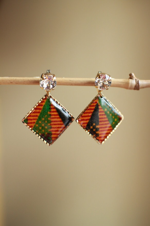 しかくアフリカ生地ピアス/african print square earrings (1) 1枚目の画像