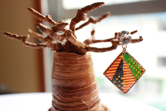 しかくアフリカ生地ピアス/african print square earrings (1) 4枚目の画像