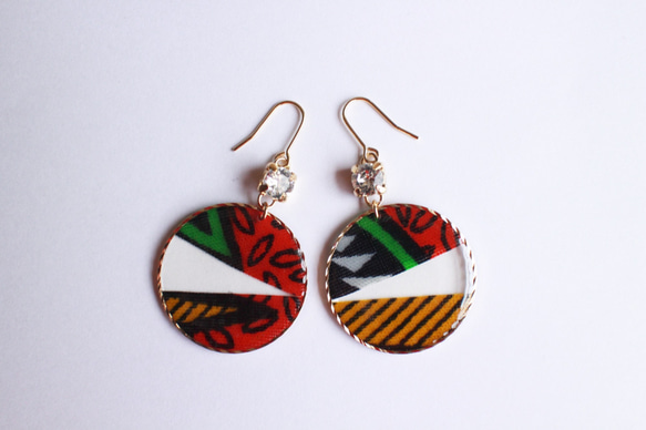 まんまるアフリカ布ピアス/african print circle earring (7) 4枚目の画像