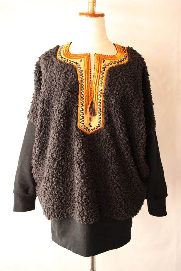 プードルファー ドルマンスリーブニット【黒】①/Poodle fur Dolman sleeve knit(size:f 2枚目の画像