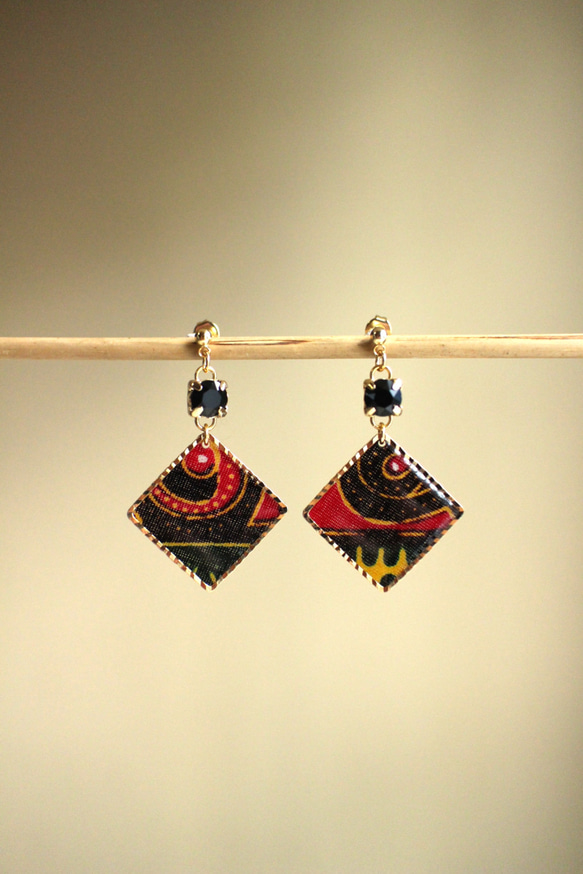 しかくアフリカ布ピアス/african print square earring (17) 1枚目の画像