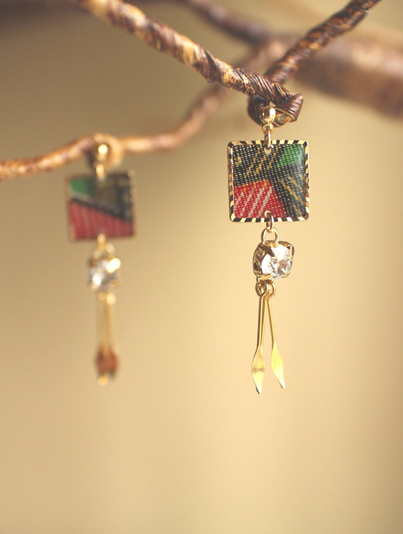 しかくアフリカ布ピアス/african print square earring (ap45) 1枚目の画像