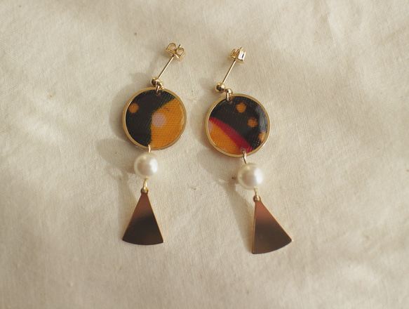 まんまるアフリカ布ピアス/african print circle earring (ap55) 4枚目の画像