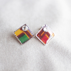 しかくアフリカ布ピアス/african print square earring(ap6) 3枚目の画像