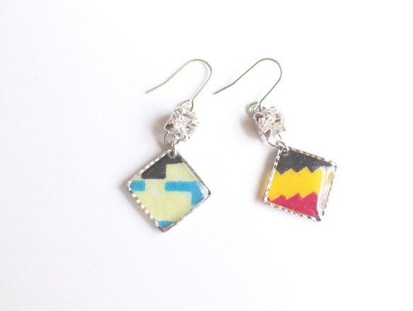 しかくアフリカ布ピアス/african print square earring (ap11) 3枚目の画像