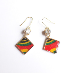 しかくアフリカ布ピアス/african print square earring (ap14) 3枚目の画像