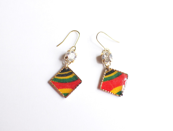 しかくアフリカ布ピアス/african print square earring (ap14) 3枚目の画像