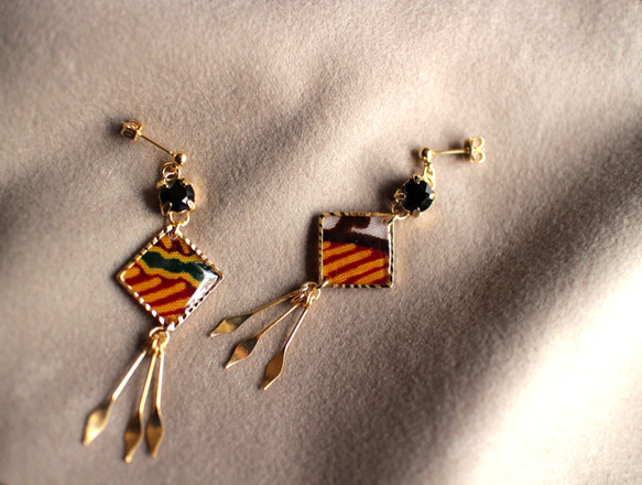 しかくアフリカ布ピアス/african print square earring (ap20) 3枚目の画像