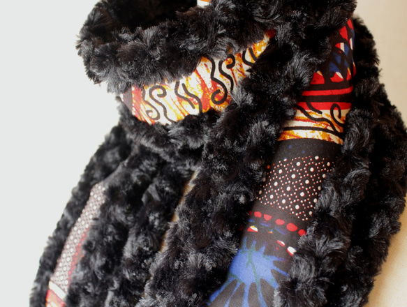 アフリカ布＆トルネードファーマフラー/African print scarf (sc6) 2枚目の画像
