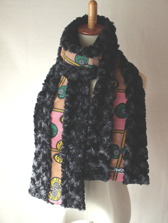 アフリカ布＆トルネードファーマフラー/African print scarf (sc7) 5枚目の画像
