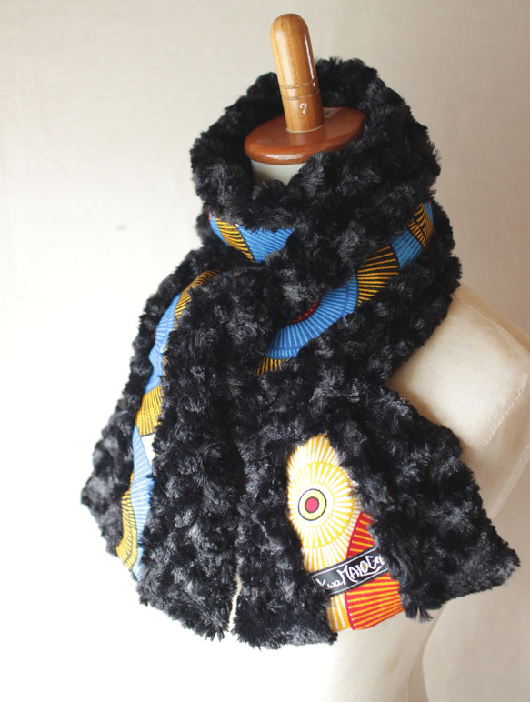 アフリカ布＆トルネードファーマフラー/African print scarf (sc8) 1枚目の画像