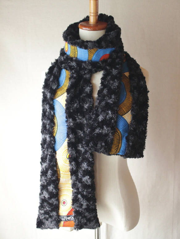 アフリカ布＆トルネードファーマフラー/African print scarf (sc8) 3枚目の画像