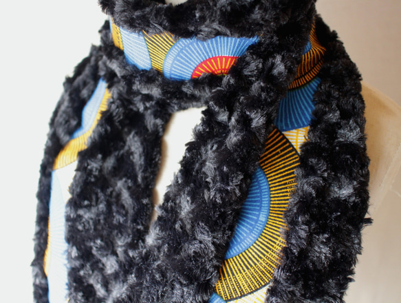 アフリカ布＆トルネードファーマフラー/African print scarf (sc8) 4枚目の画像