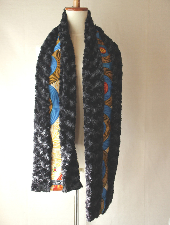 アフリカ布＆トルネードファーマフラー/African print scarf (sc8) 6枚目の画像
