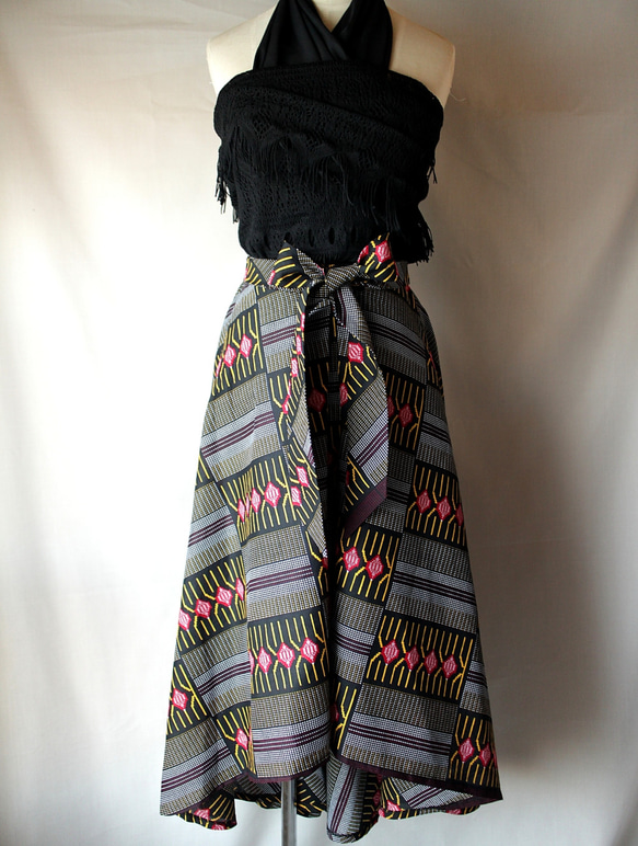 アフリカン ロングフレア ヘムスカート / African long flair skirt  hsk3 1枚目の画像