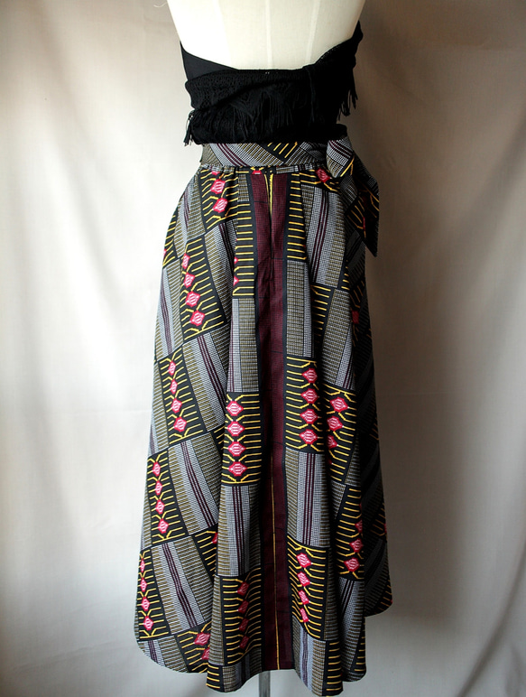アフリカン ロングフレア ヘムスカート / African long flair skirt  hsk3 3枚目の画像