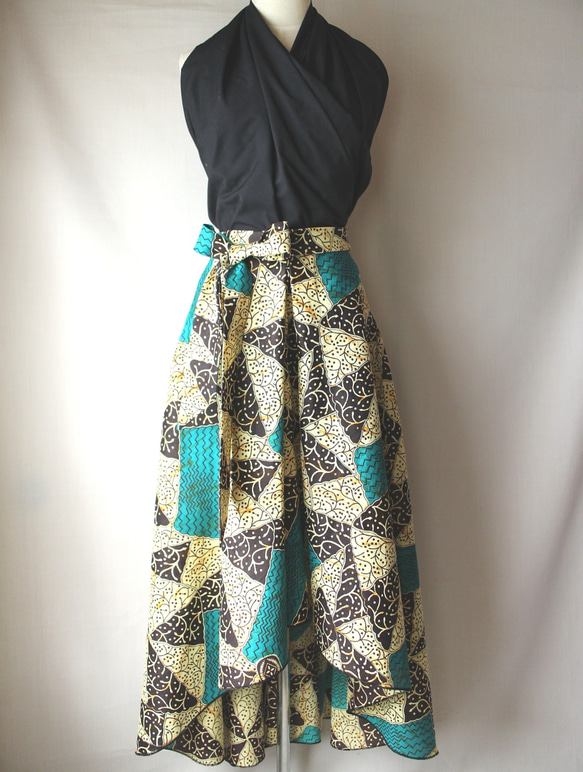 アフリカン ロングフレア ヘムスカート / African long flair skirt  hsk5 1枚目の画像