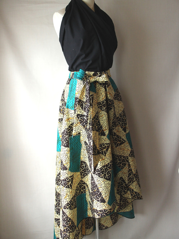 アフリカン ロングフレア ヘムスカート / African long flair skirt  hsk5 2枚目の画像