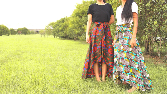 アフリカン ロングフレア ヘムスカート / African long flair skirt  hsk5 6枚目の画像