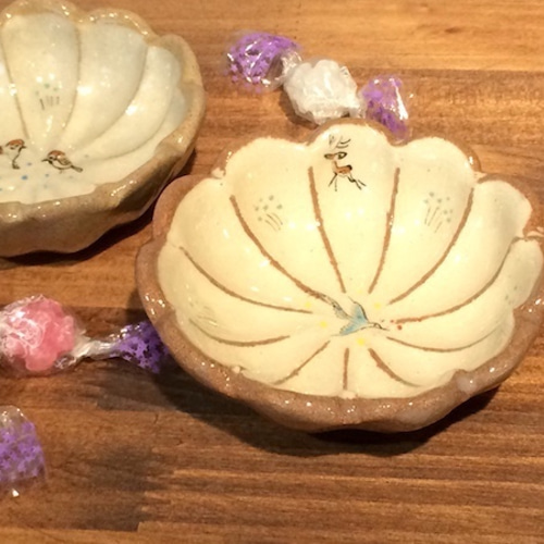 赤膚焼 豆皿（奈良絵・葉喰い鳥）【HMJ初出店！感謝価格】 調味料碟