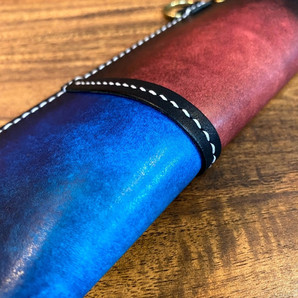 メガネケース / 革染色のツートンカラー（青×茶） 2枚目の画像