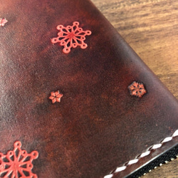 雪結晶の中財布 / 革の手染め- ワイン（赤+茶） 6枚目の画像