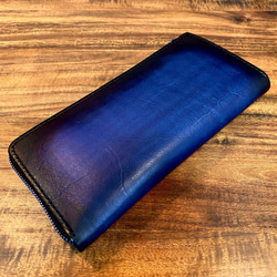 青の金属ファスナー財布 / 革の手染め ディープブルー（濃紺） 3枚目の画像