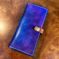 革の手染め- スマホケース / パープル（紫 + 水色）【全機種対応