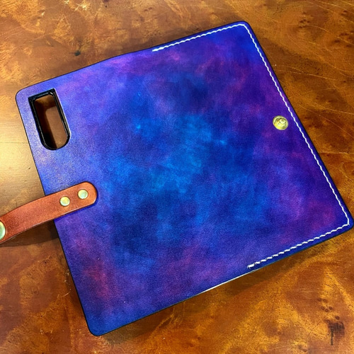 手染めブルーパープルグラデのシザーケース 手染めブルーパープルのシザーケース 本革高級シザーケース 5丁差し 手