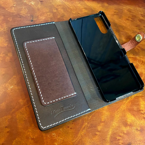 革の手染め- スマホケース / パープル（紫 + 水色）【全機種対応