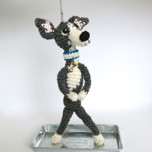 あみぐるみ キーホルダー イタグレ ハンドメイド ライトグレー