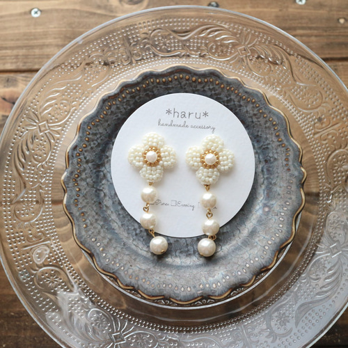 ✨4点おまとめ ✳️オリーブ雫ビーズ刺繍 ピアスorイヤリング
