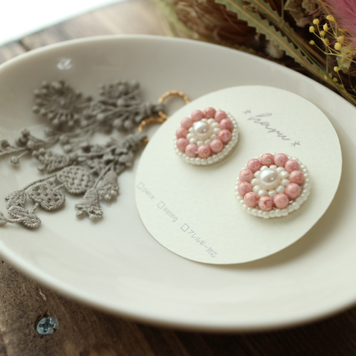 再販2　フリンジ　ピンク　グレー　ピアス　イヤリング　ツイード　リボン　タッセル bd1a8991fb5f66c6641ae3d1b034ef