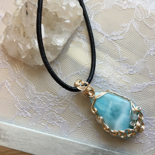 ラリマー ワイヤーラッピングネックレス ラリマー ペンダントトップ ワイヤーラッピング ネックレス 天然石