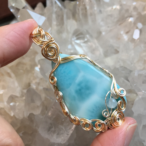 ラリマー ワイヤーラッピングペンダントトップ （天然石＊ワイヤー