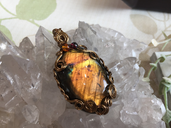 天然石　ラブラドライト＆パープルトルマリン　ワイヤーラッピング　リング　16号 天然石 ラブラドライト＆パープルトルマリン ワイヤーラッピング