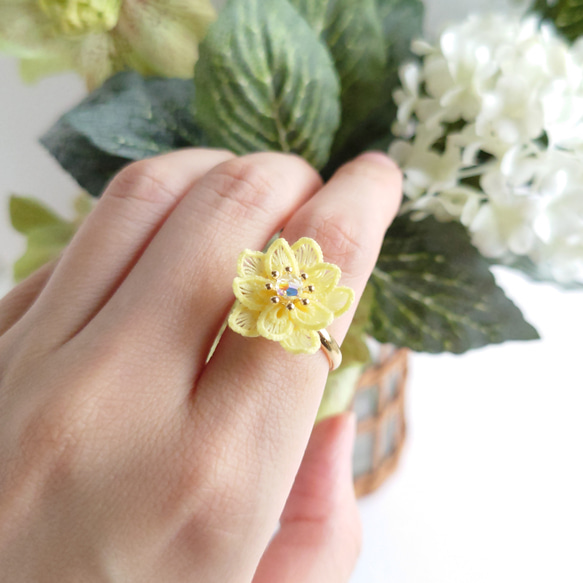 タティングレースの二重のお花の指輪 レモンイエロー #500 LYL 2枚目の画像